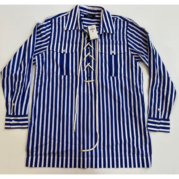 Lauren Ralph Lauren Tops - Lauren Ralph Lauren Women's Long Sleeve Blue White Stripe Shirt Size PL NWT